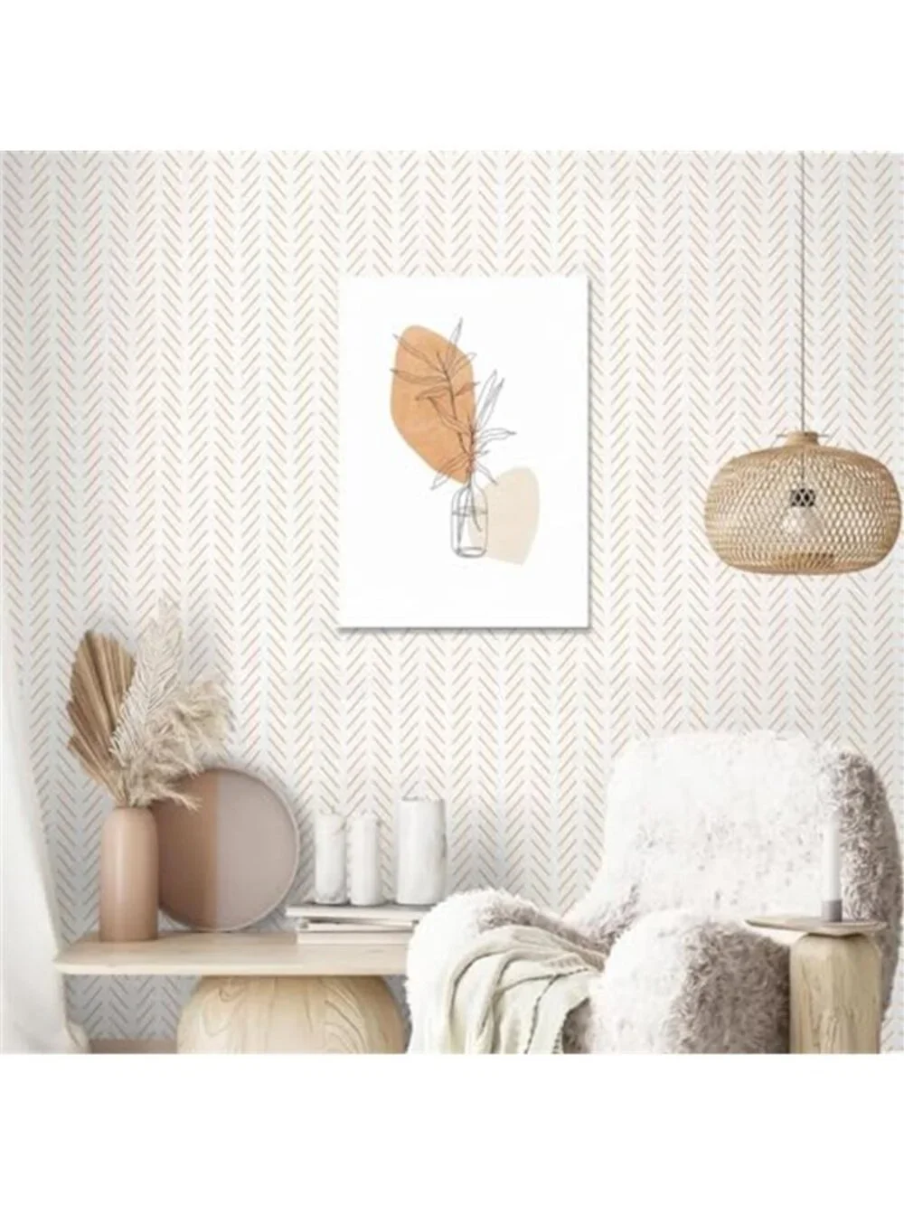 Yellow White Herringbone Peel Stick Wallpaper Removable Geometric Contact Paper